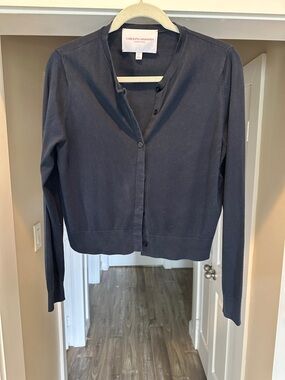 Carolina Herrera Navy Blue Crewneck Button-Front Cardigan
